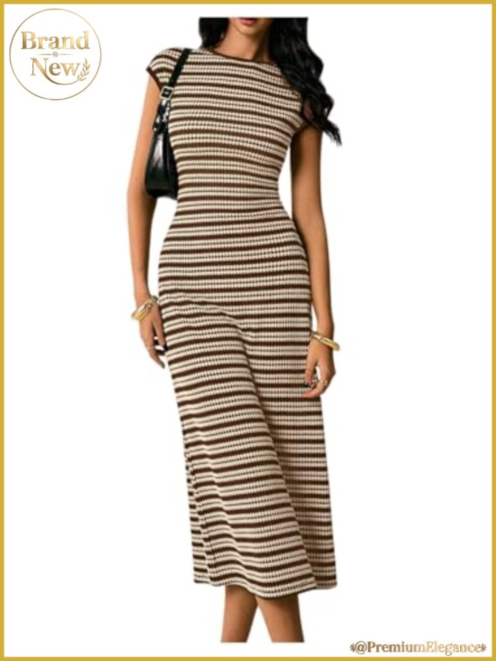 Striped Knit Midi Dress Bodycon Pencil Summer Work